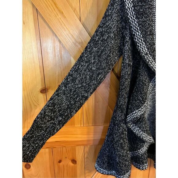 White House Black Market Cardigan Open Drape Sweater Black White Medium Wool Ble - Picture 2 of 5